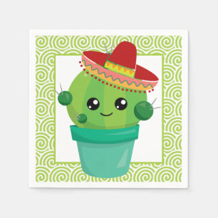 Cute Big Eyed Cactus in Red Sombrero Pappersservett
