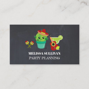 Cute Big Eyed Cactus in Red Sombrero Party Planner Visitkort