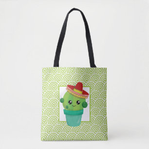 Cute Big Eyed Cactus in Red Sombrero Tygkasse
