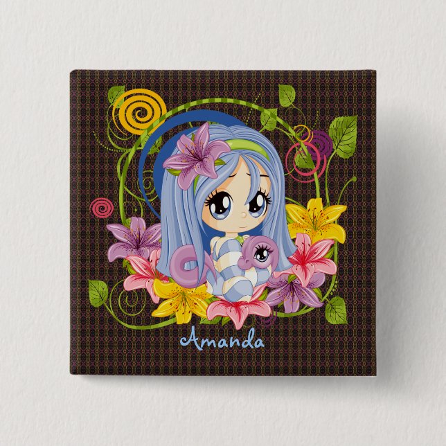 Cute Big Eyed Chibi Dragon Fairy Knapp (Framsida)