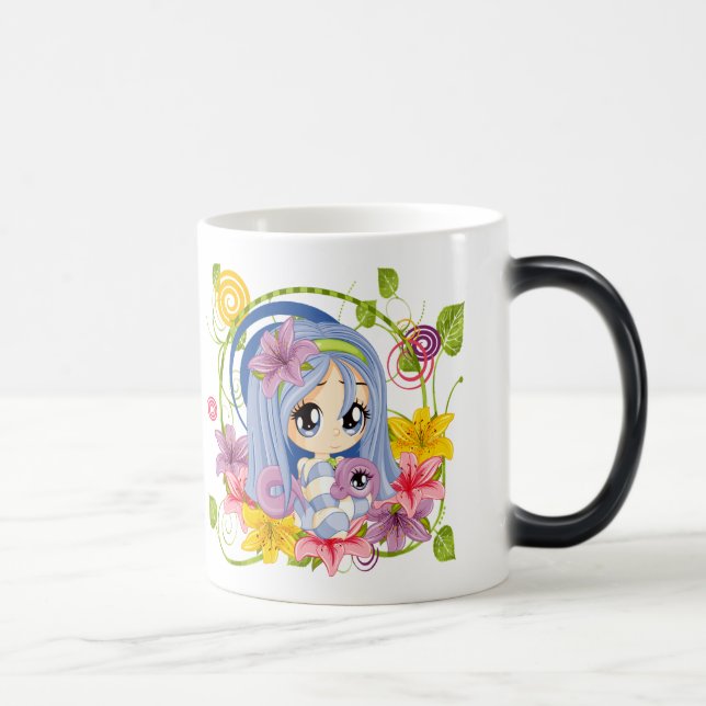 Cute Big Eyed Chibi Dragon Fairy Magisk Mugg (Höger)
