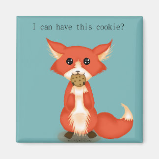 Cute Big Eyed Fox åt en kaka Magnet
