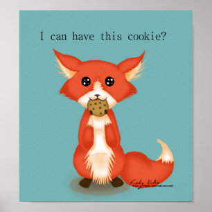 Cute Big Eyed Fox åt en kaka Poster