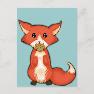 Cute Big Eyed Fox åt en kaka Vykort