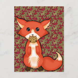 Cute Big Eyed Fox åt en kaka Vykort