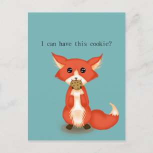 Cute Big Eyed Fox åt en kaka Vykort