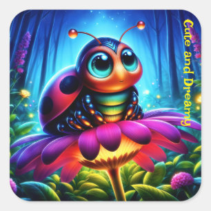 Cute Big-eyed Ladybug med mystisk glöd Fyrkantigt Klistermärke
