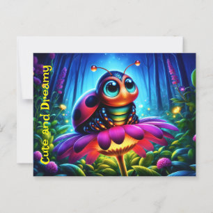 Cute Big-eyed Ladybug med mystisk glöd Vykort