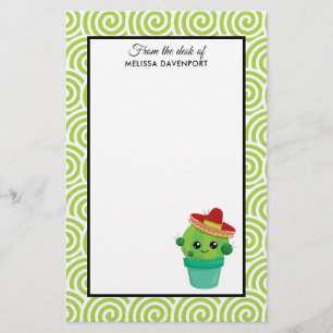 Cute Big Eyed Smiling Cactus in Red Sombrero Brevpapper