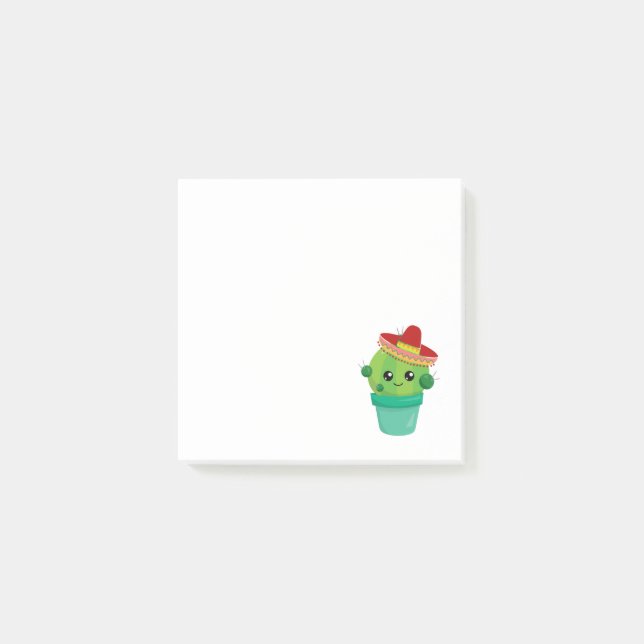 Cute Big Eyed Smiling Cactus in Red Sombrero Post-it Block (Framsida)