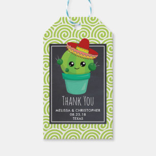 Cute Big Eyed Smiling Cactus in Red Sombrero Presentetikett