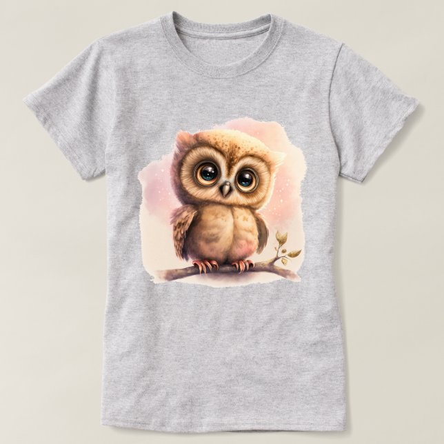 Cute Big Eyed Uggla på Rosa Background Graphic T Shirt (Design framsida)