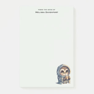 Cute Big Eyed Uggla som innehar ett kaffe Post-it Block