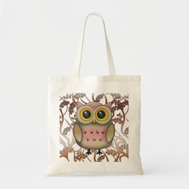 Cute Big Eyed Uggla Tote Bag Tygkasse (Framsidan)