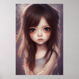 Cute Big öga Boy Girl Småbarn modern Art Poster
