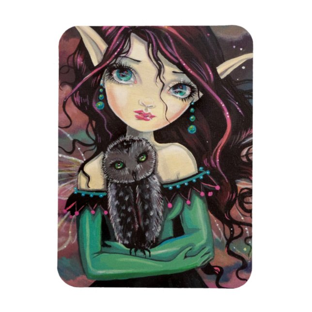 Cute Big Öga Gothic Fairy och Uggla Magnet (Vertikal)
