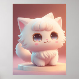 Cute Big Ögon Fluffy White Cat Poster