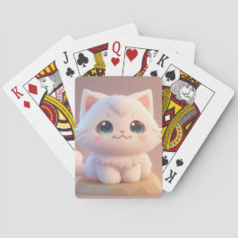 Cute Big Ögon Fluffy White Kitten Casinokort