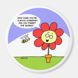 Cute Big Red Flower och Bee Tecknad Art Magnet