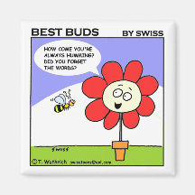 Cute Big Red Flower och Humla Tecknad