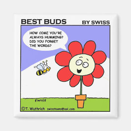 Cute Big Red Flower och Humla Tecknad Magnet