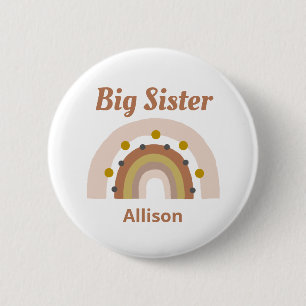 Cute Big Sister Boho Rainbow Personlig Namn Knapp