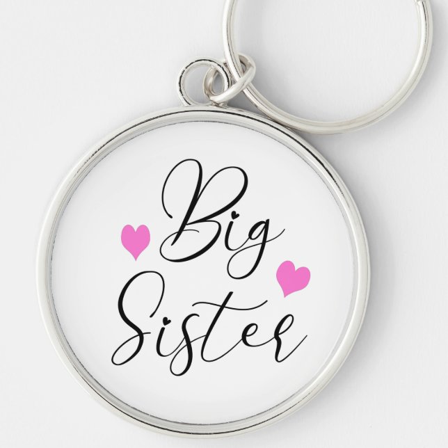 Cute Big Sister Rund Silverfärgad Nyckelring (Framsidan)