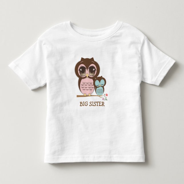 Cute Big Sister Uggla med Sömnig Lil'Baby Brother T Shirt (Framsida)