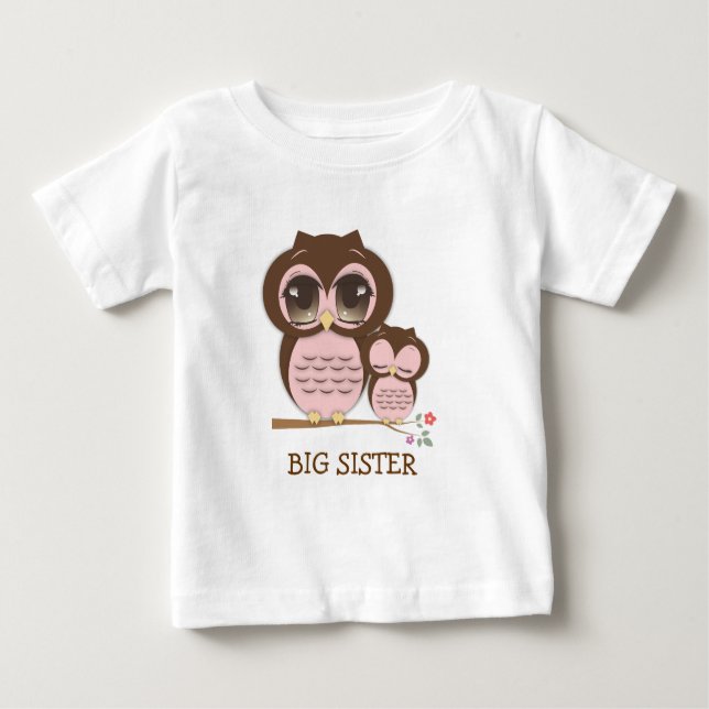 Cute Big Sister Uggla med Sömnig Lil'Baby Syrran Tee (Framsida)