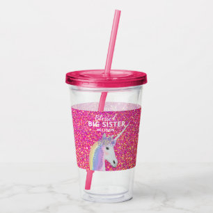 Cute Big Sister Unicorn Rosa Glitter Personlig Take Away Mugg