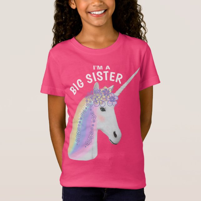 Cute Big Sister Unicorn Rosa T Shirt (Framsida)
