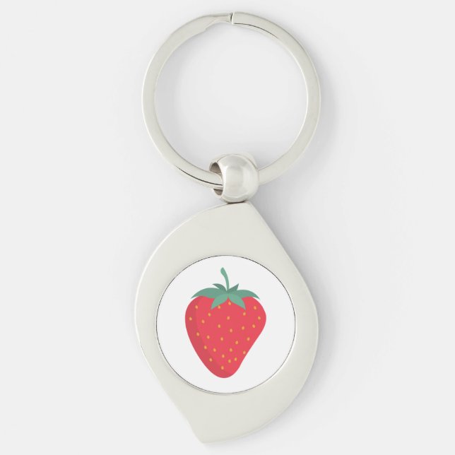 Cute Big Strawberry Keychain Swirl Silverfärgad Nyckelring (Framsidan)