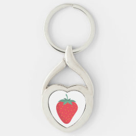 Cute Big Strawberry Keychain Twisted Heart Silverfärgad Nyckelring