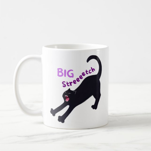 Cute Big Stretch Black Cat - för Cat Lovers Kaffemugg (Vänster)