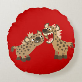 Cute Big Teethed Tecknad Hyenas Round Pillow Rund Kudde