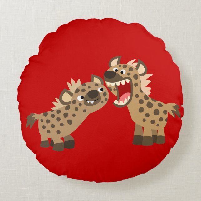 Cute Big Teethed Tecknad Hyenas Round Pillow Rund Kudde (Framsidan)