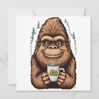 Cute Bigfoot Drinking Coffee  Funny Sasquatch  Inbjudningar