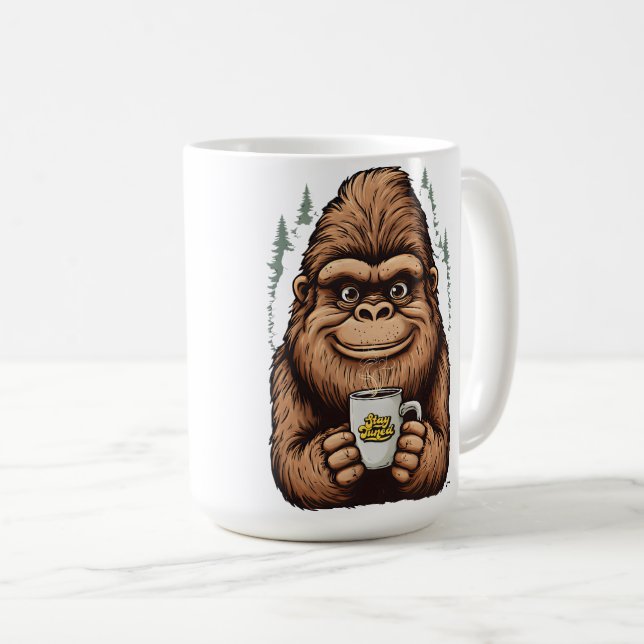 Cute Bigfoot Drinking Coffee  Funny Sasquatch  Kaffemugg (Framsida höger)