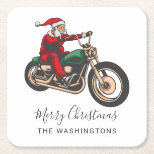 Cute Bike Rider Santa jul Underlägg Papper Kvadrat