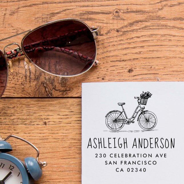 Cute Bike with Flowers Custom Name Returadress Stämpel (Skapare uppladdad)