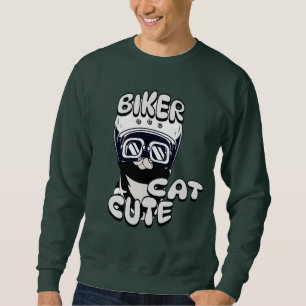 Cute Biker Cat Riding motorcykel, enkel och elegan Lång Ärmad Tröja