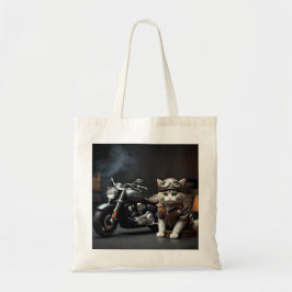 Cute Biker Cat Tote Tygkasse