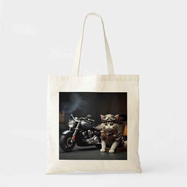 Cute Biker Cat Tote Tygkasse (Framsidan)