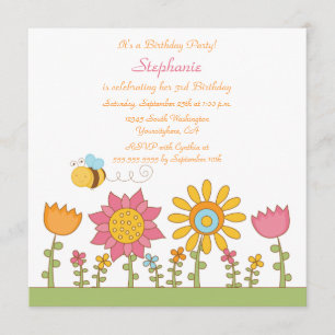 Cute bin som flyger blommor födelsedagsfest inbjud inbjudningar