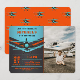 Cute Biplane Aviation Airplane Kids Photo Birday Inbjudningar
