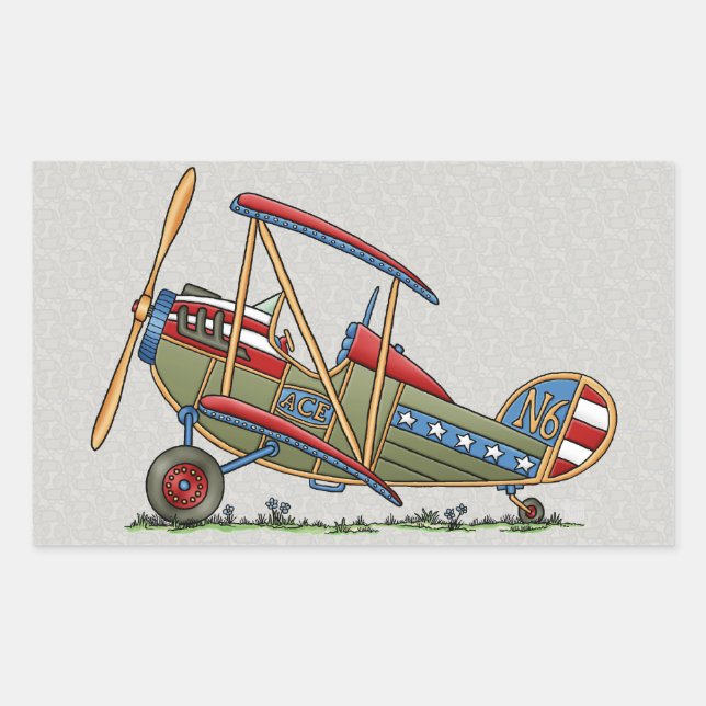Cute Biplane Rektangulärt Klistermärke (Framsida)