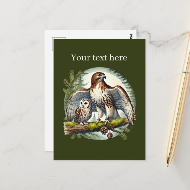 Cute bird älskare eagle uggla vykort (Fram/Back In Situ)