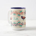 Cute Bird and Blommigt Folk Art Monogram Två-Tonad Mugg<br><div class="desc">Dekorativ symmetrisk folkkonst mönster i jordtoner,  monogrammat lämnat och höger.</div>