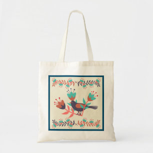 Cute Bird and Blommigt Folk Art Tygkasse