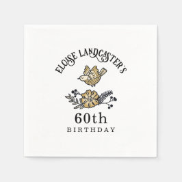 Cute Bird and Flowers Personlig Birthday Pappersservett